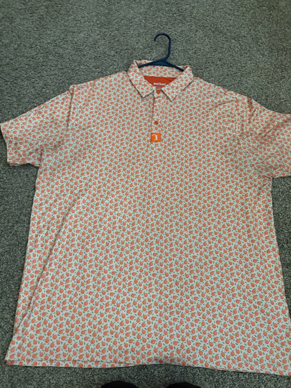 Short-Sleeve Peach Print Polo Shirt - Orange/White